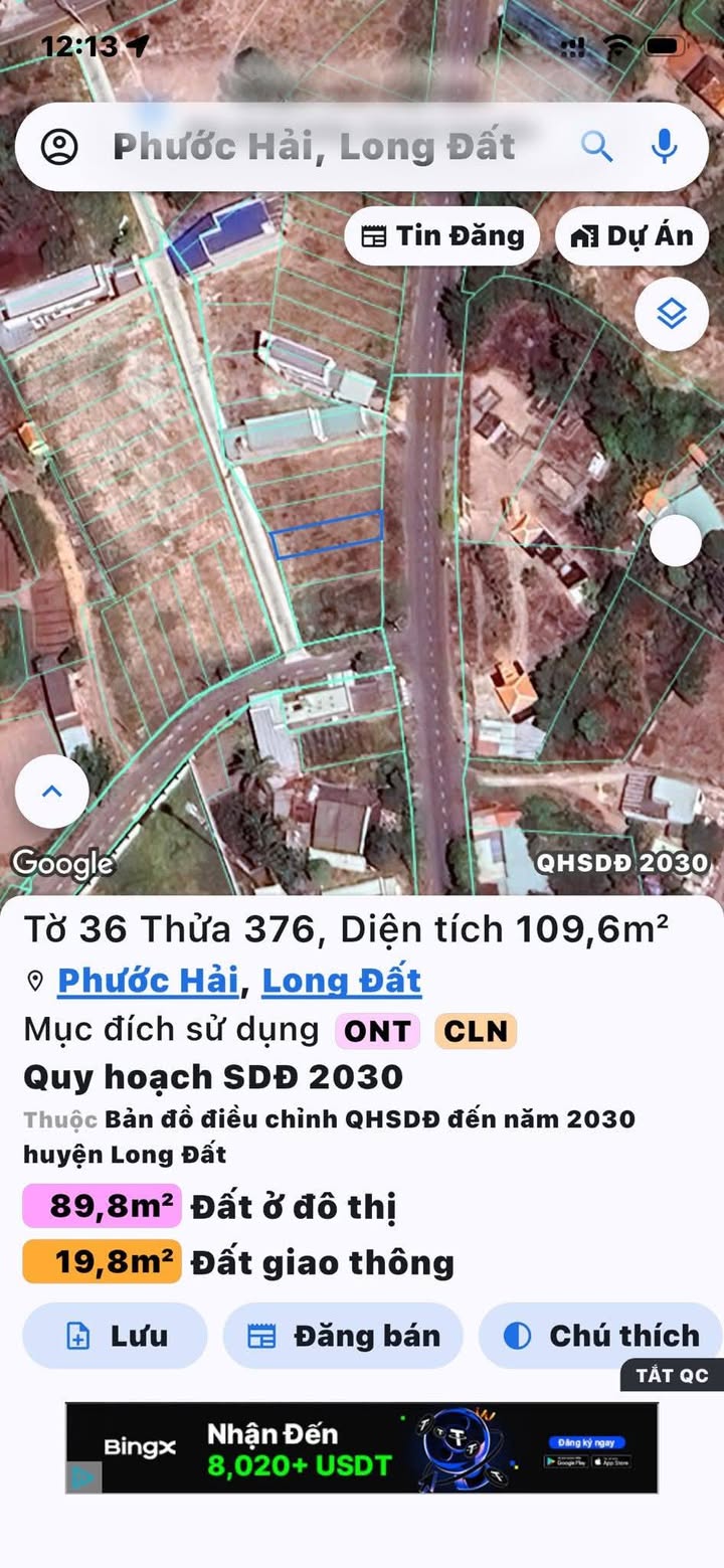 Đất Long Mỹ, Đất Đỏ 109.6m² giá 1.3 tỷ - Gần biển Phước Hải!