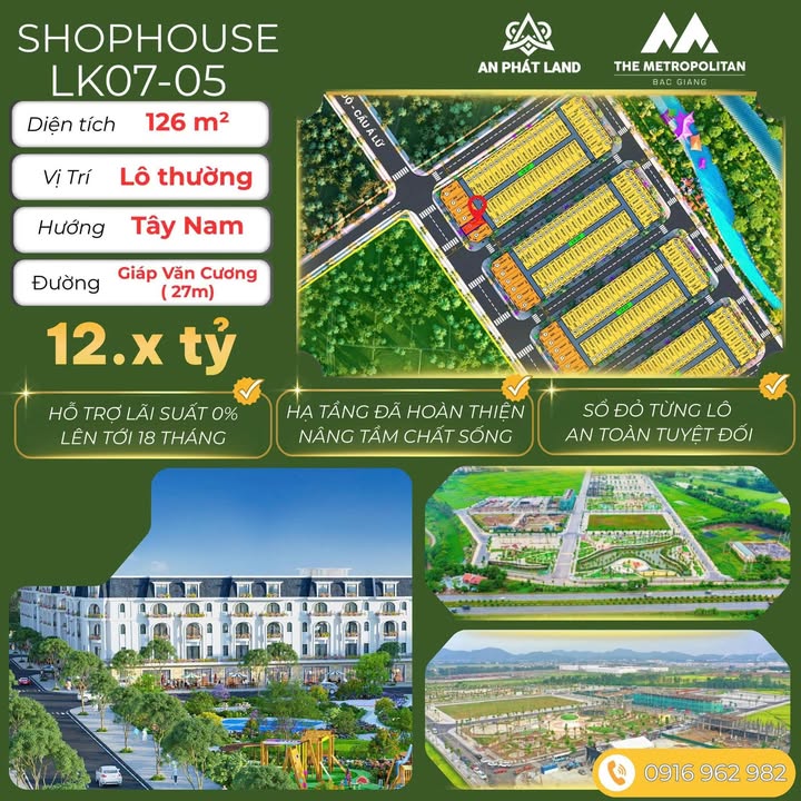 Shophouse The Metropolitan Bắc Giang 126m² giá 12 tỷ - Đầu tư sinh lời tại vị trí đắc địa!