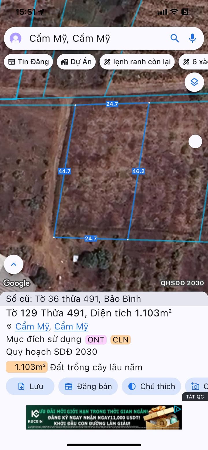 Đất nền Bảo Bình, Cẩm Mỹ 1100m² giá chỉ 950 triệu - Cơ hội đầu tư tuyệt vời!