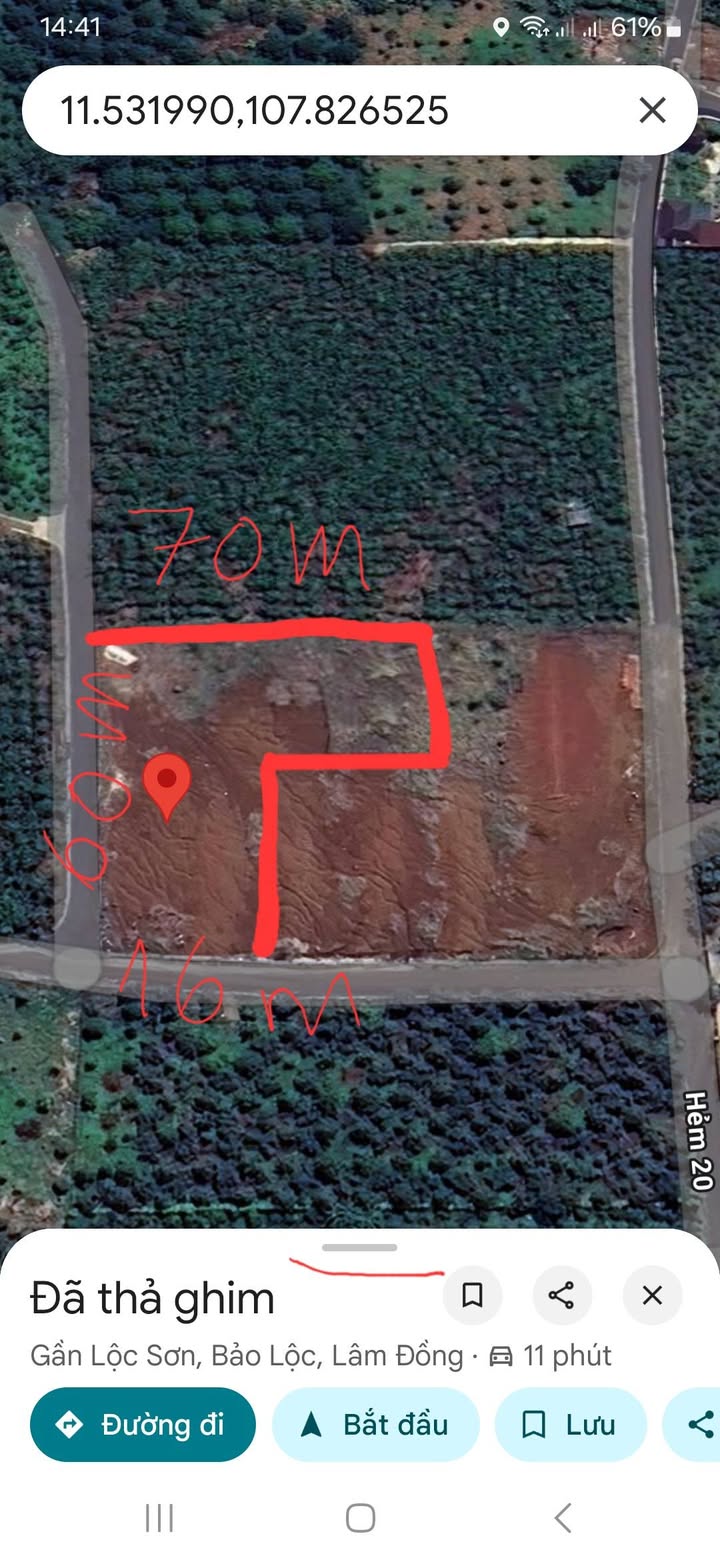 Đất nền 2,3 sào phường Lộc Sơn, Bảo Lộc, 2300m² - Nở hậu, 2 mặt tiền nhựa lớn!