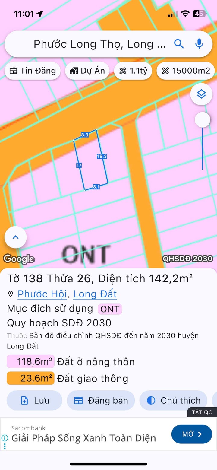 Đất thổ cư 142m² gần biển Lộc An, xã Phước Hải chỉ 2,25 tỷ - Cơ hội đầu tư tuyệt vời!