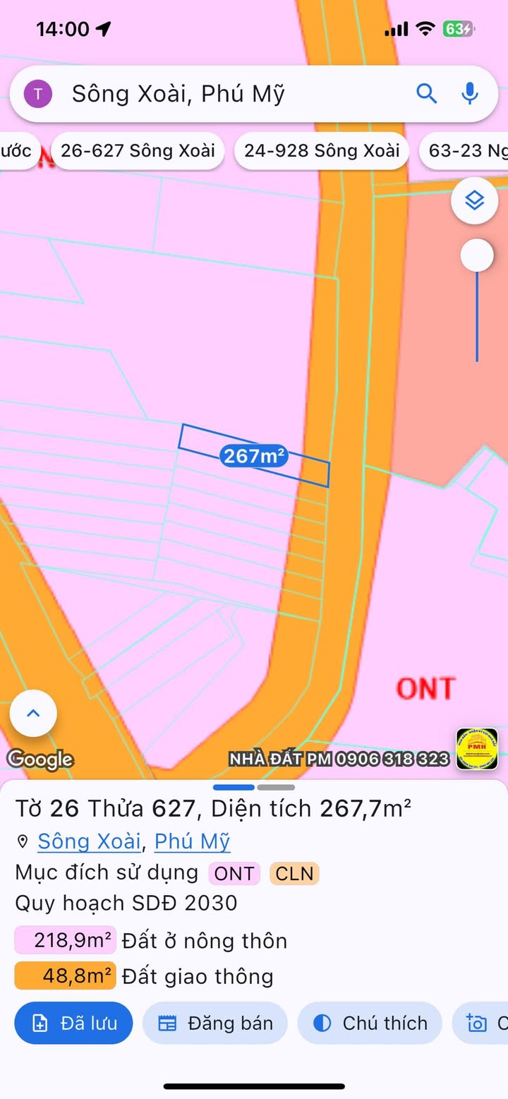 Đất Sông Xoài - Phú Mỹ 260m² giá 1.3 tỷ - Cơ hội đầu tư tuyệt vời!