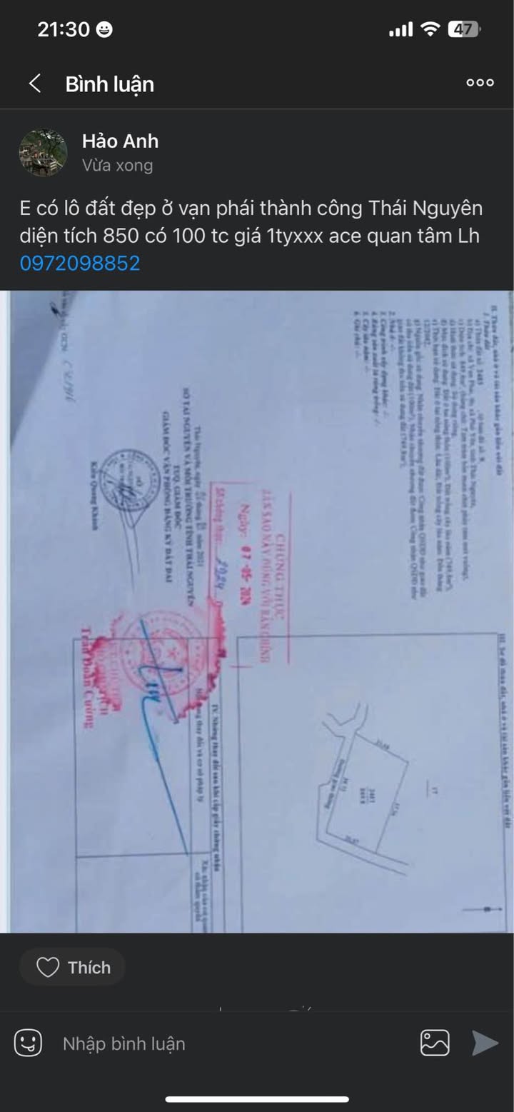 Đất nền Vạn Phái, Phổ Yên, Thái Nguyên 850m² giá 1 tỷ - Cơ hội đầu tư lý tưởng!