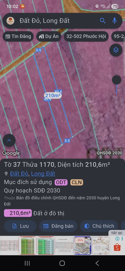 Đất nền xã Đất Đỏ 210.6m² giá 770 triệu - Cơ hội đầu tư tuyệt vời!