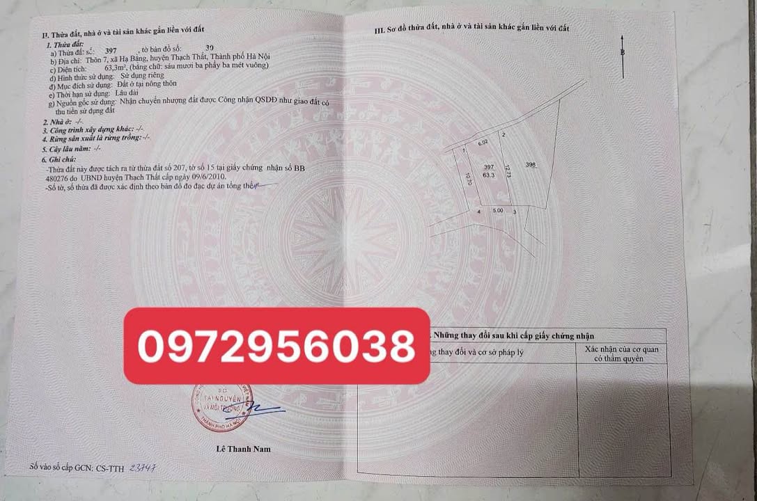 Đất nền Hạ Bằng Thạch Thất 63m² giá 2.3 tỷ - Lô góc hiếm có ngay sân bóng