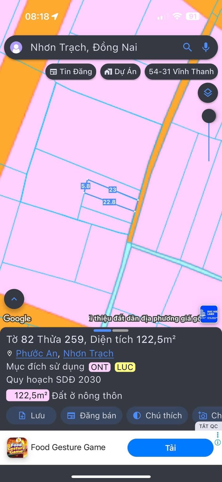 Đất thổ cư 122.5m² xã Phước An, Nhơn Trạch, giá 1.6 tỷ - Đầu tư sinh lời!