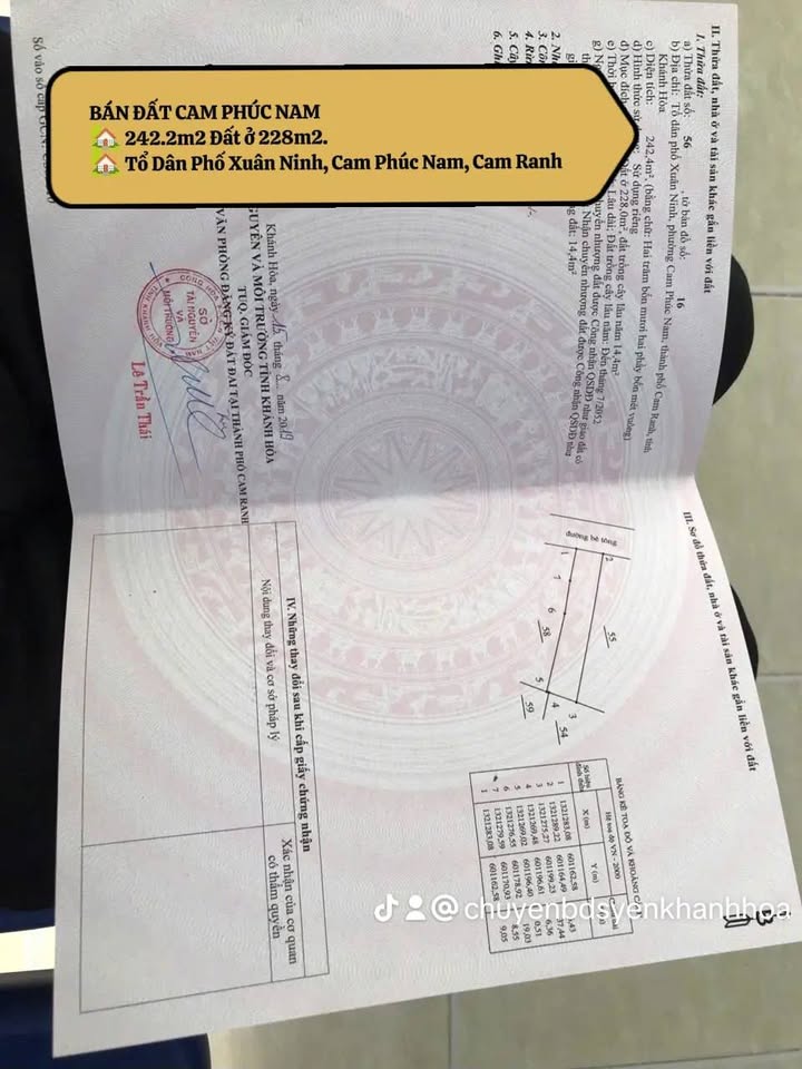 Đất nền Cam Phúc Nam, Cam Ranh 242m² giá 2.1 tỷ - Cơ hội đầu tư tuyệt vời!