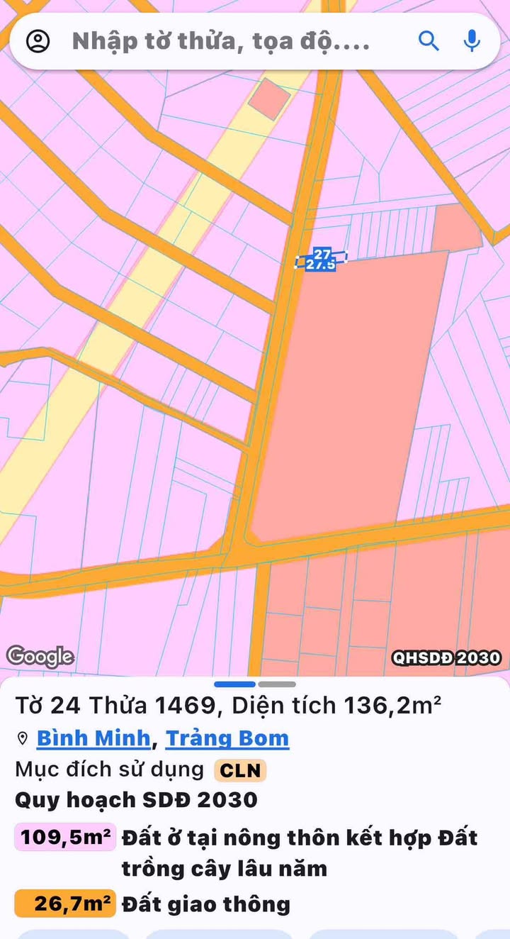 Đất nền Trảng Bom 135m² giá 1 tỷ - Sổ đỏ chính chủ, vị trí đắc địa!