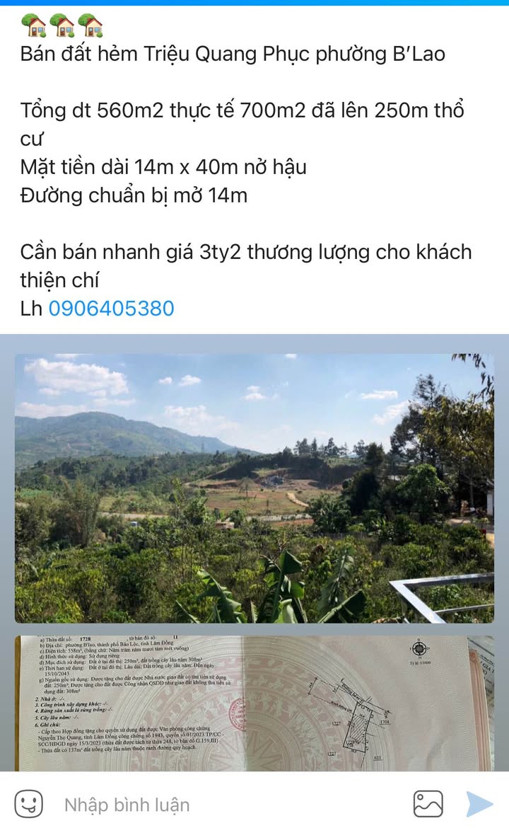 Đất hẻm Triệu Quang Phục B'Lao 560m² giá 3.2 tỷ - Cơ hội đầu tư tuyệt vời!