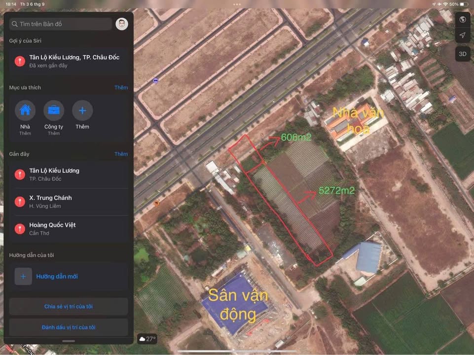 Đất Mặt tiền Tân Lộ Kiều Lương, Châu Đốc 5878m² giá 8.559 tỷ - Tiềm năng sinh lời cao!