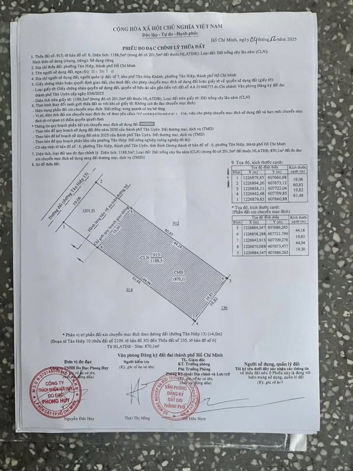 Đất Tân Hiệp, Tân Uyên 1188m² giá 6 tỷ - Cơ hội đầu tư tuyệt vời!