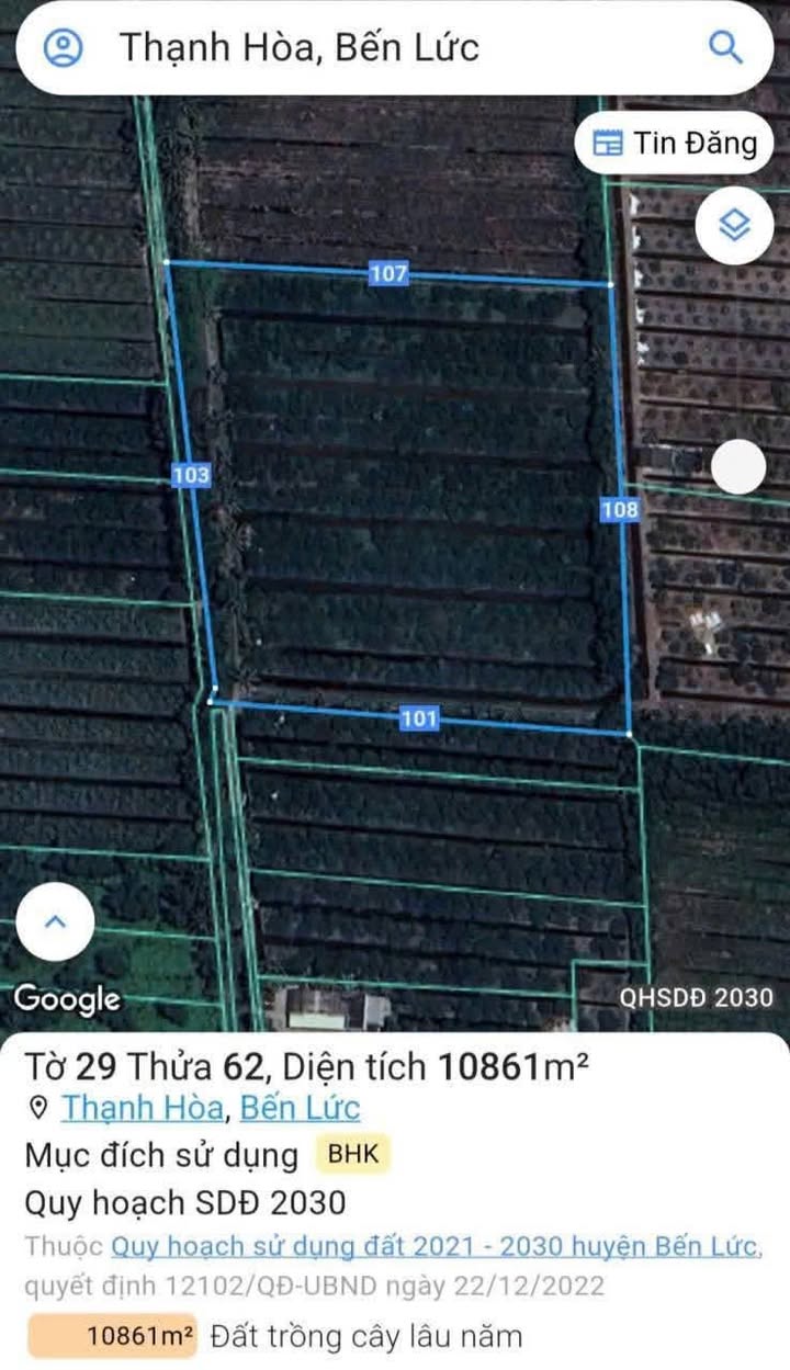 Đất vườn Ấp 3 Thạnh Hòa, Bến Lức 11096m² giá 4.5 tỷ - Đầu tư sinh lời ngay!