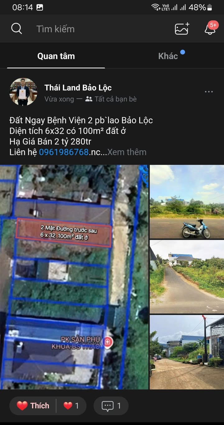 Đất Bảo Lộc 192m² giá 2.28 tỷ - Đường nhựa 6m, gần bệnh viện!