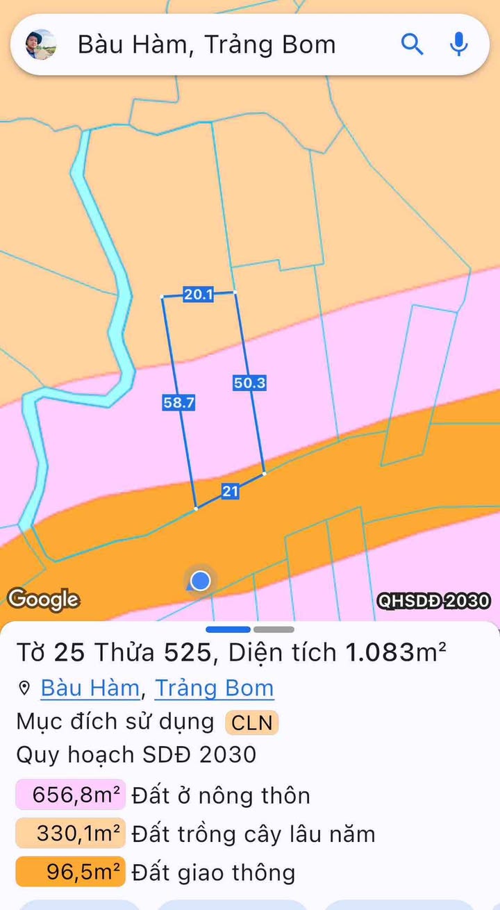 Đất nền mặt tiền đường Vĩnh Tân-Cây Điệp, xã Bàu Hàm, 1083m² - Cơ hội đầu tư sinh lời!