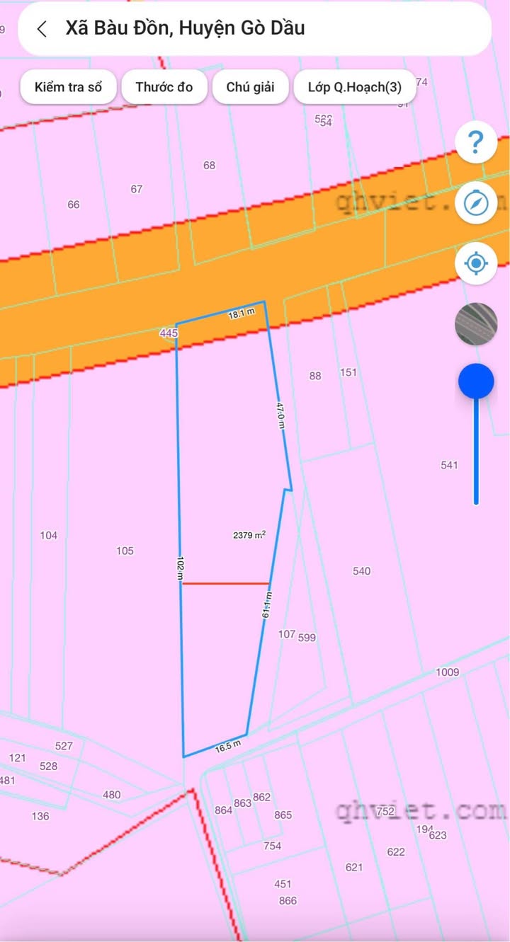 Đất thổ cư 2 mặt tiền 577m² tại ấp 3, Gò Dầu, Tây Ninh - Giá chỉ 1.6 tỷ!