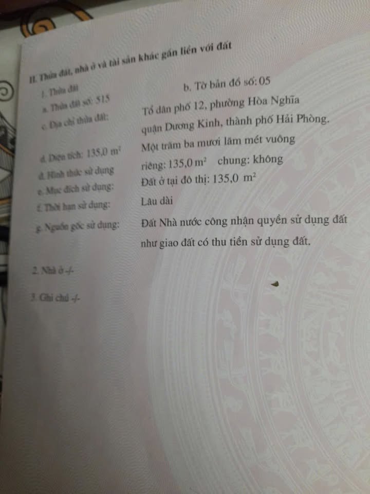 Bán lô đất TDP 12 Hòa Nghĩa, Dương Kinh, Hải Phòng 135m² - Đường thông, sổ hồng chính chủ!