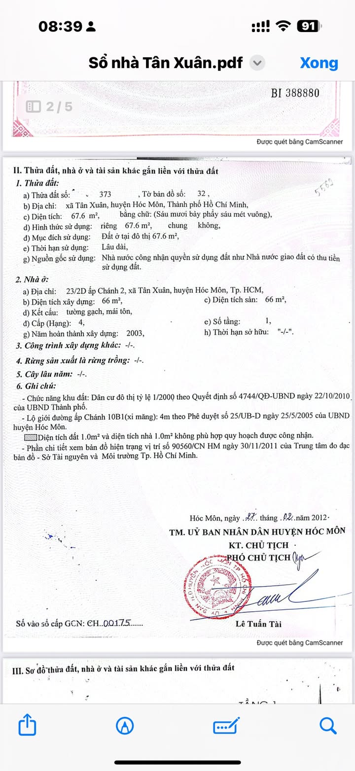 Nhà cấp 4 Tân Xuân 6, Hóc Môn 68m² giá 3.8 tỷ - Chính chủ bán gấp!
