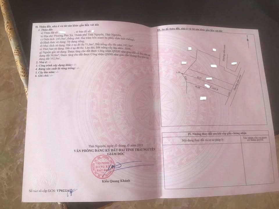 Bán lô đất Phú Xá Thái Nguyên 243.9m² giá 2.2 tỷ - Tiềm năng đầu tư hấp dẫn!