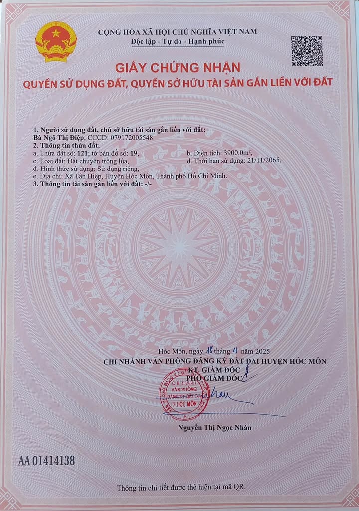 Đất chuyên trồng lúa Tân Hiệp Hóc Môn 3900m² giá 20.28 tỷ - Đầu tư lâu dài tiềm năng!