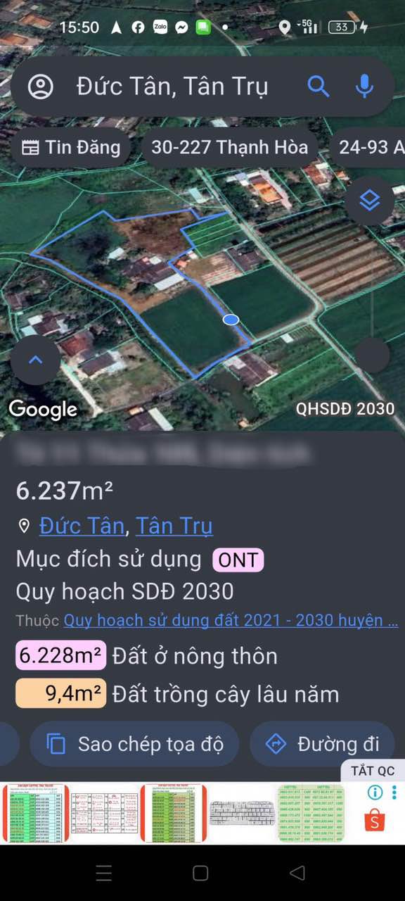 Đất thổ cư 6200m² tại Đức Tân, Tân Trụ giá 6.999 tỷ - Cơ hội đầu tư tuyệt vời!