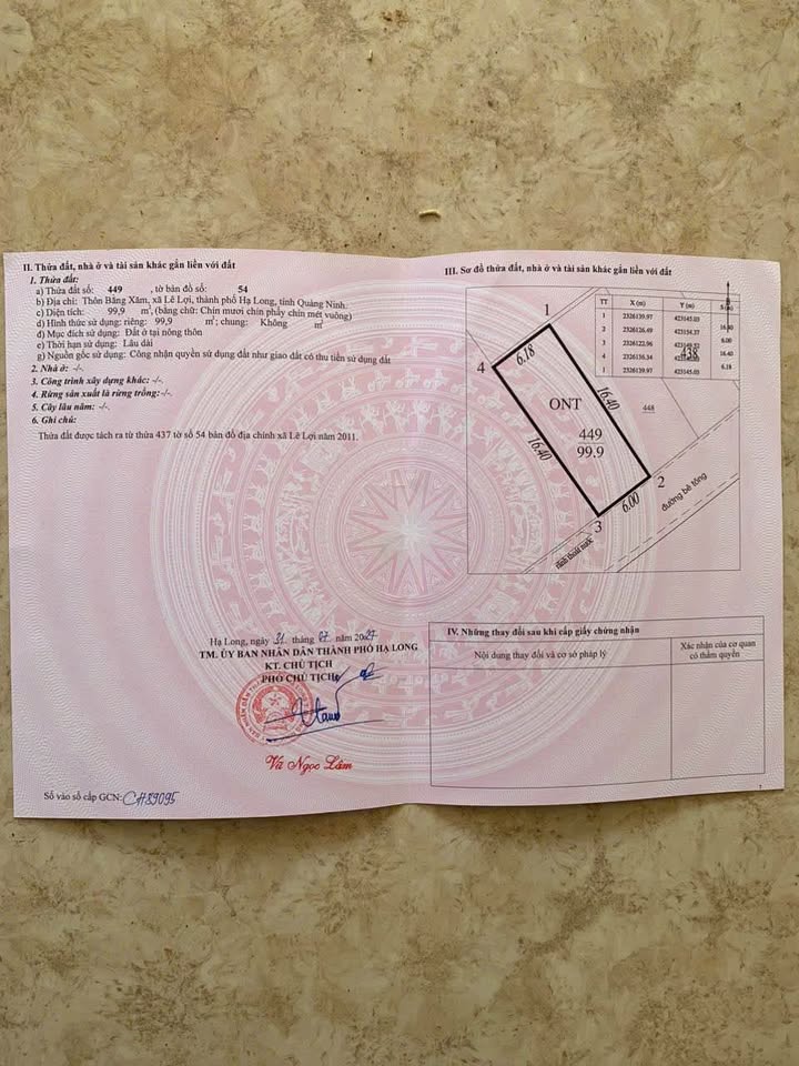 Đất nền thôn Bằng Xăm, Lê Lợi, Hạ Long 100m² giá chỉ 9xx - Cơ hội đầu tư không thể bỏ lỡ!