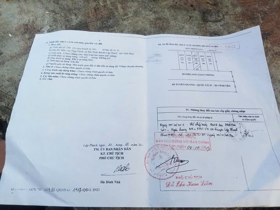 Đất nền tại xã Bắc Bình, huyện Lập Thạch 120m² - Sổ hồng chính chủ, giá thương lượng!