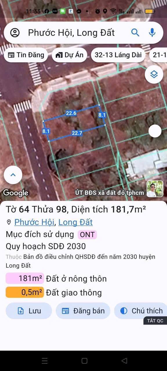 Đất thổ cư tại Khu tái định cư Kim Liên, Đất Đỏ 181m² giá 2.3 tỷ - Đầu tư sinh lời!