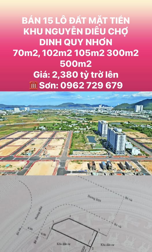 Đất nền mặt tiền đường Nguyễn Diêu, Quy Nhơn 70m² giá chỉ 2.38 tỷ - Cơ hội đầu tư hấp dẫn!