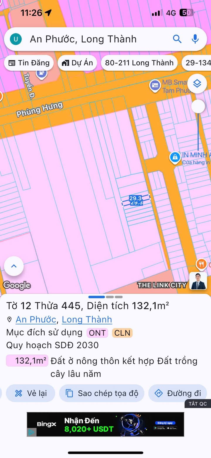 Lô đất 1 xẹt Phùng Hưng, An Phước, Long Thành 132.3m² - Sổ hồng chính chủ, giá 1.75 tỷ!