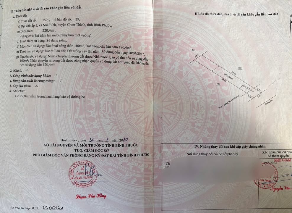 Đất nền Chơn Thành 220m² giá 800 triệu - Sổ đỏ chính chủ, cơ hội đầu tư tuyệt vời!