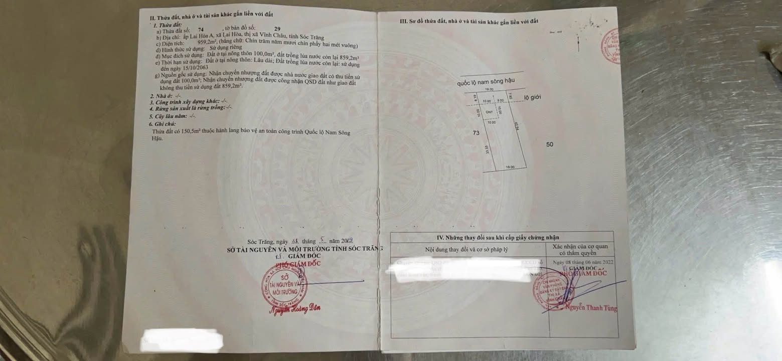 Đất thổ cư 500m² tại ấp Lai Hòa A, Vĩnh Châu - Giá chỉ 2 tỷ!