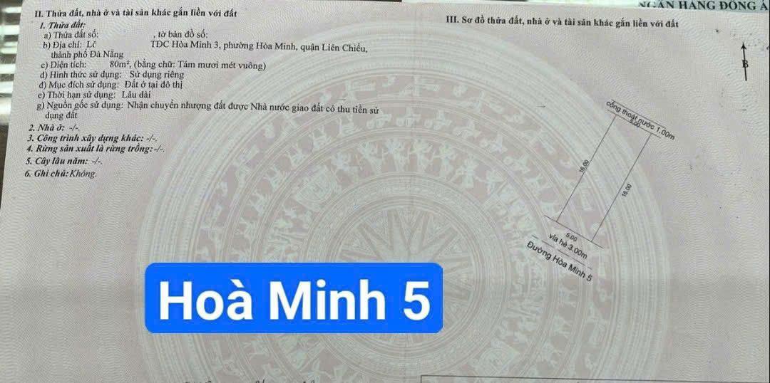 Đất mặt tiền đường Hòa Minh 5, Liên Chiểu 80m² giá 6 tỷ - Cách biển chỉ 200m!