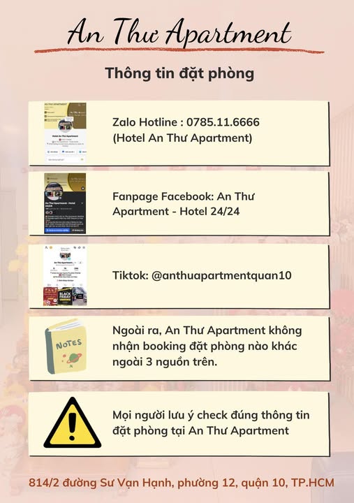 Căn hộ An Thư Quận 10 - Giá cho thuê thỏa thuận - Đặt phòng nhanh chóng qua kênh chính thức