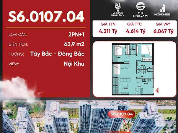 Căn hộ The Origami Quận 9 63,9m² giá 4,311 tỷ - Căn cuối cùng duy nhất!