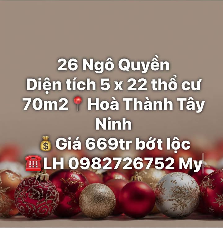 Đất thổ cư 70m² đường Ngô Quyền, Hòa Thành, Tây Ninh - Giá chỉ 669 triệu!