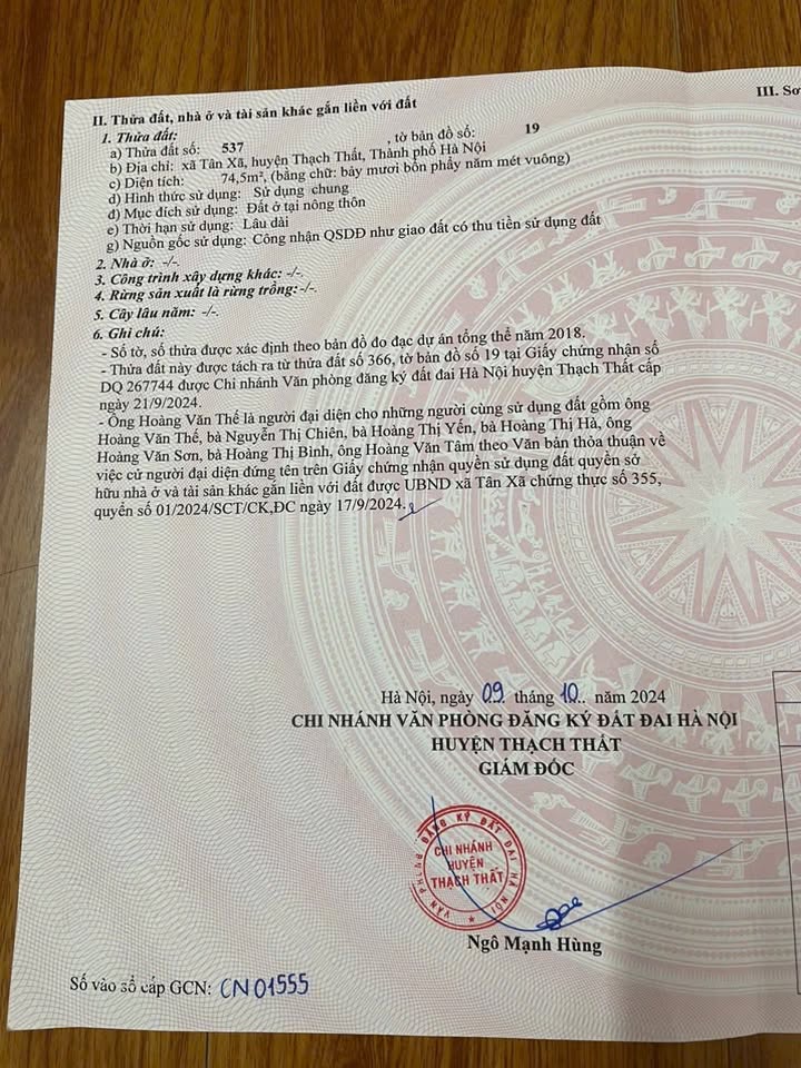 Đất thổ cư Tân Xã Thạch Thất 74m² - Giá tốt, vị trí đắc địa!