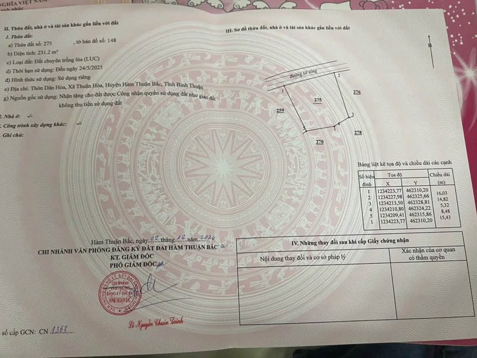 Đất thổ cư 231m² xã Thuận Hòa giá chỉ 270 triệu - Sổ đỏ chính chủ!