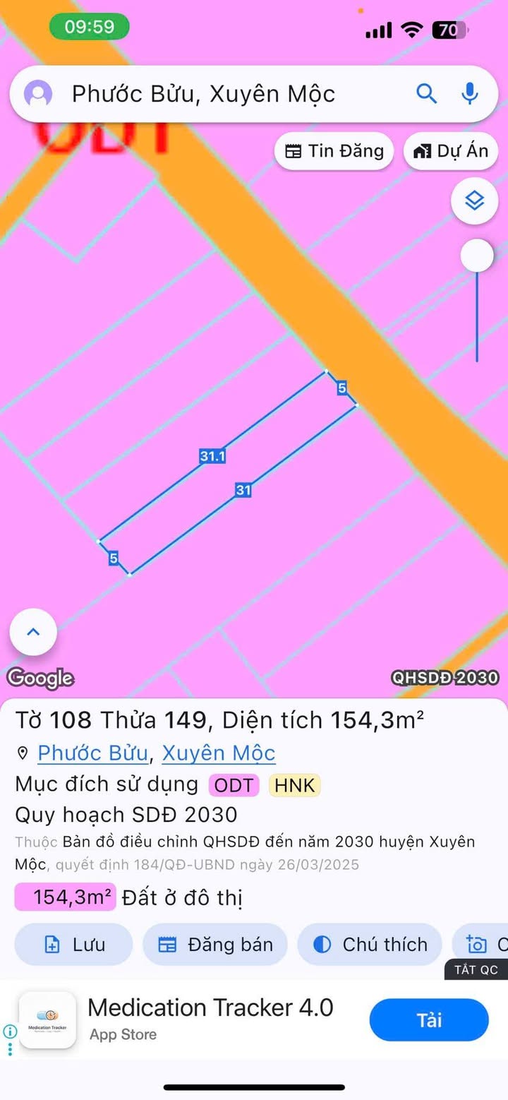 Đất nền Phước Bửu, Xuyên Mộc 155m² giá 3.6 tỷ - Cơ hội đầu tư tuyệt vời!