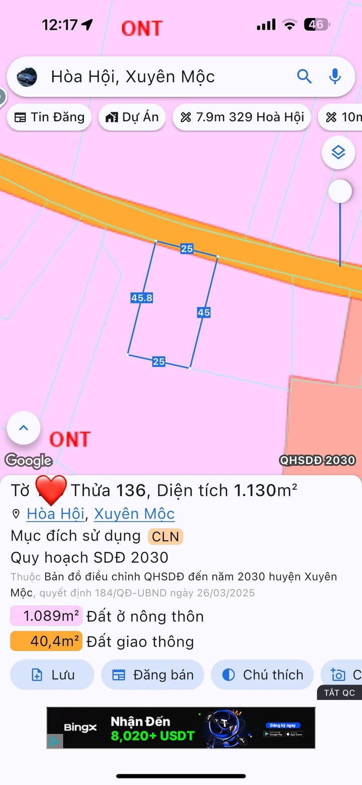Đất nền Hòa Hội 1125m² giá 3.3 tỷ - Sổ hồng chính chủ, xây dựng tự do!