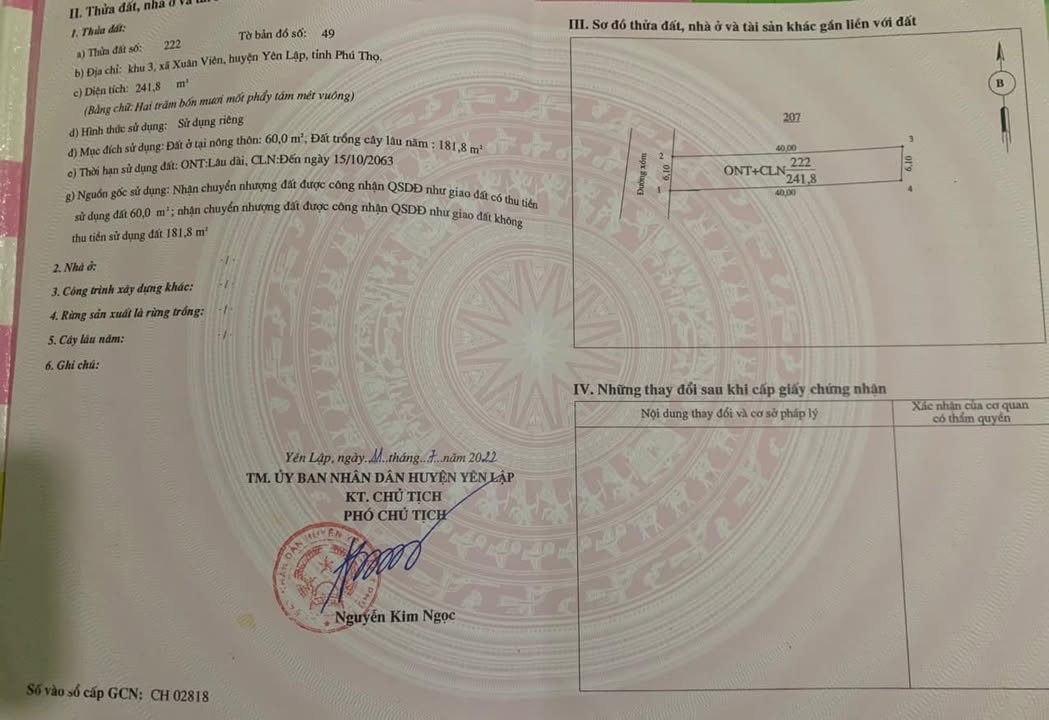 Đất nền Yên Lập - Xuân Viên 400m² giá thỏa thuận - Mặt tiền rộng 6m