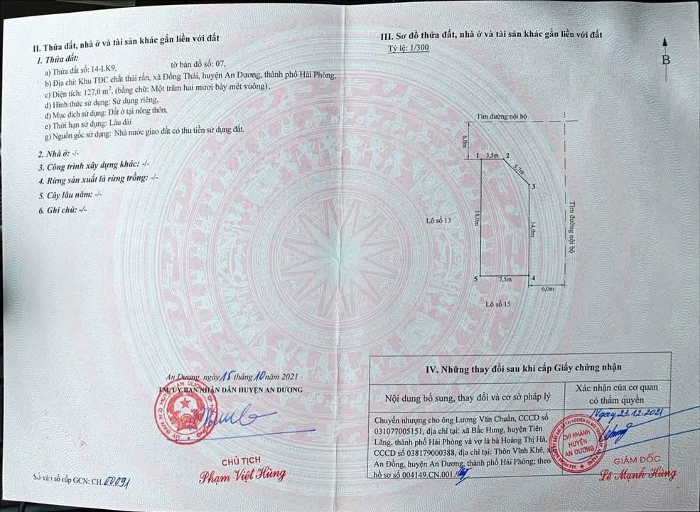 Đất nền 127m² TĐC Hộ Phụ Xi Măng, An Dương - Giá chỉ 6 tỷ, vị trí đắc địa!