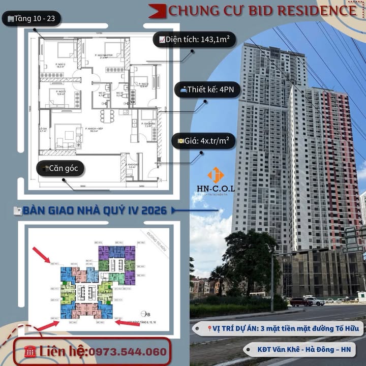 Căn hộ chung cư Bid Residence Hà Đông 143m² giá chỉ 6.871 tỷ - Cơ hội đầu tư hấp dẫn!