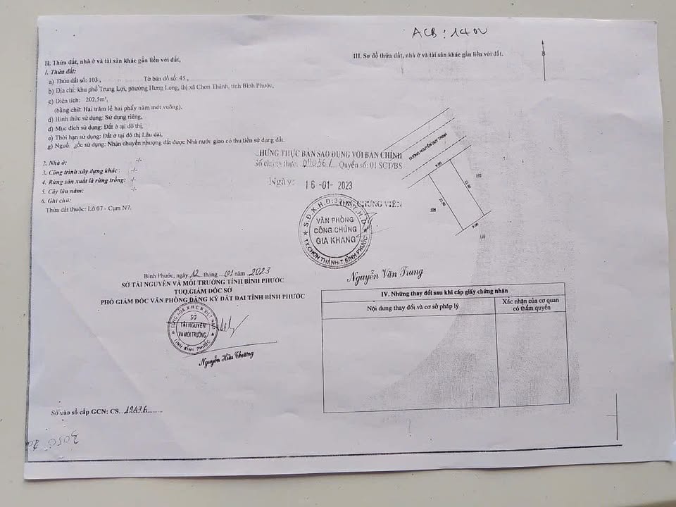 Đất nền Chơn Thành 202.5m² giá 1 tỷ - Sổ đỏ chính chủ, thổ cư 100%