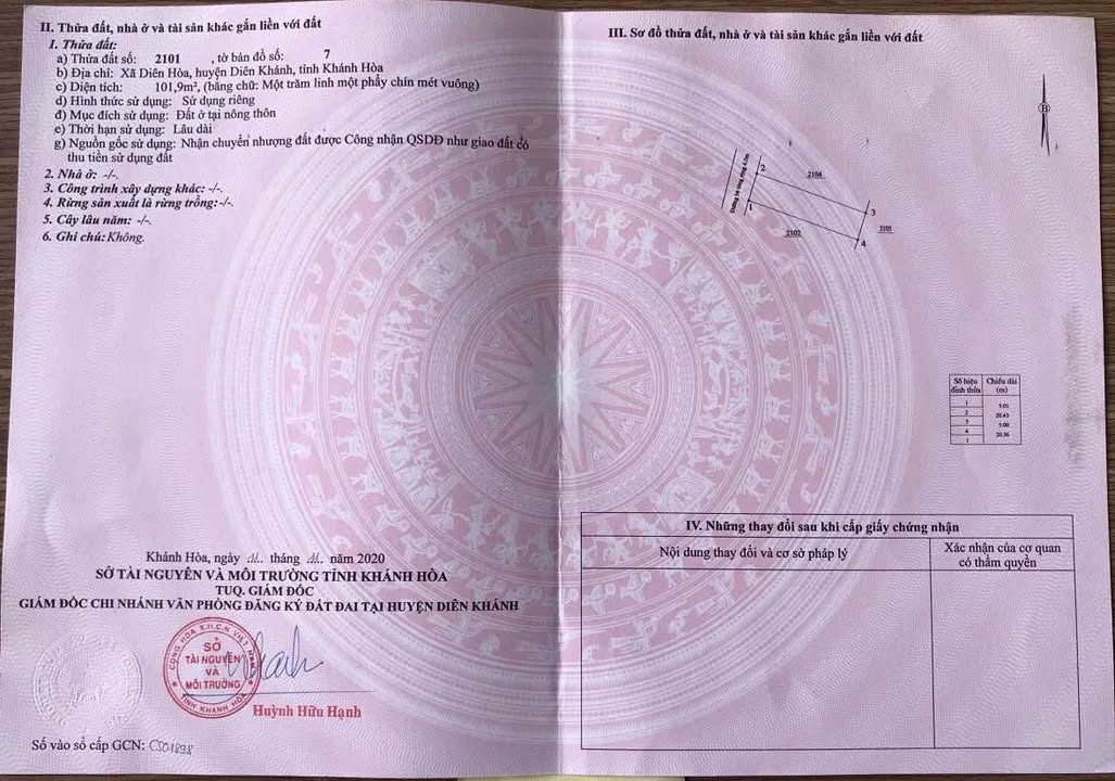 Đất nền Diên Hoà, Diên Khánh 10,2m² giá 745 triệu - Sổ hồng đầy đủ, đường ô tô