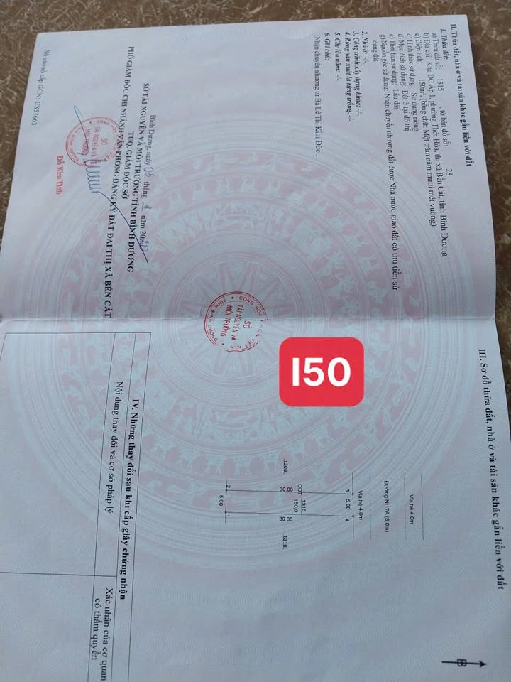 Đất thổ cư Bến Cát 150m² giá 1.72 tỷ - Sổ đỏ chính chủ, ký ngay!