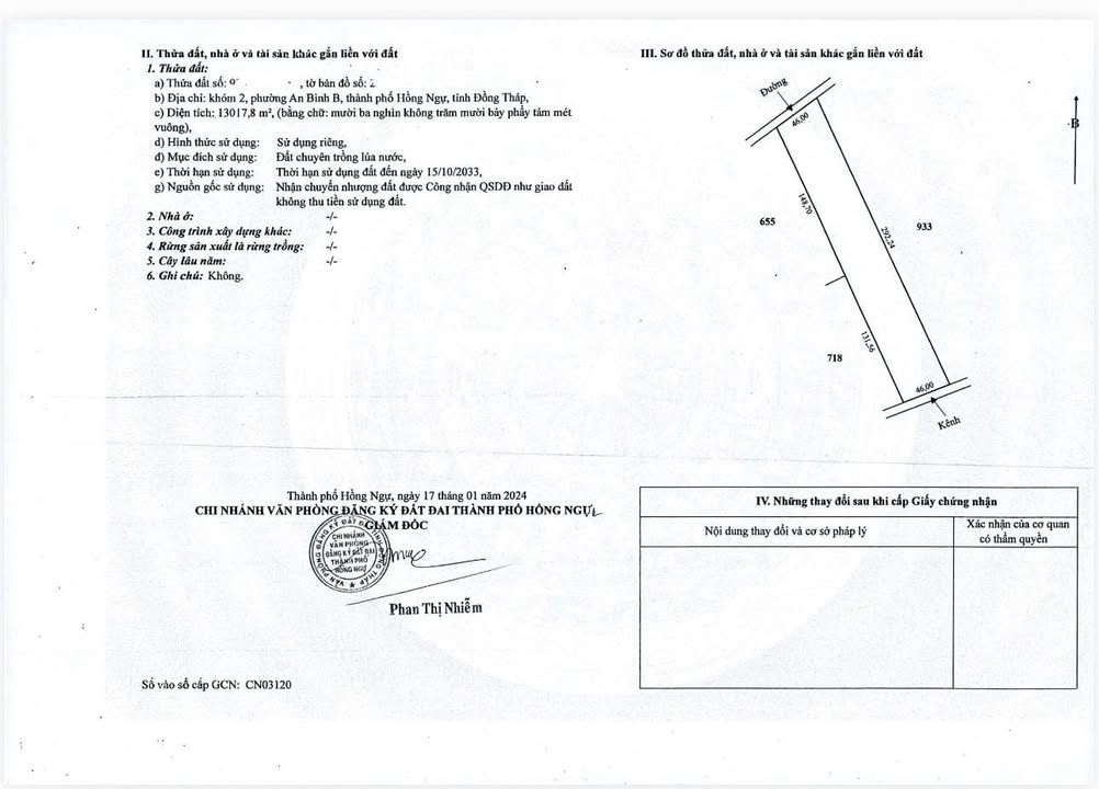 Đất nền An Bình, Hồng Ngự 13.000m² giá chỉ 100 triệu/công - Vị trí đẹp, xe hơi vào tận nơi!
