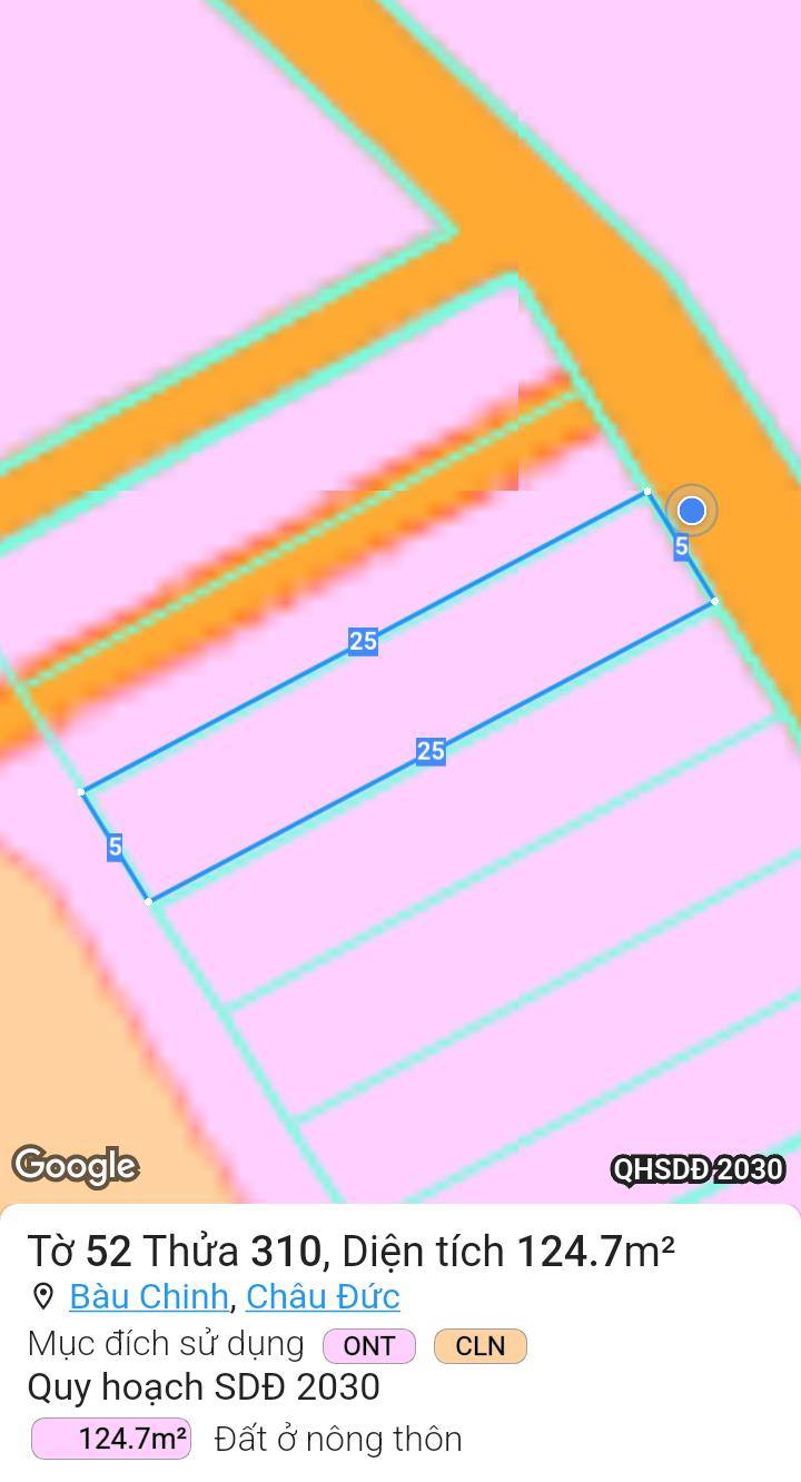 Đất thổ cư mặt tiền đường Bàu Chinh, Châu Đức, 124m² - Đầu tư sinh lời ngay!