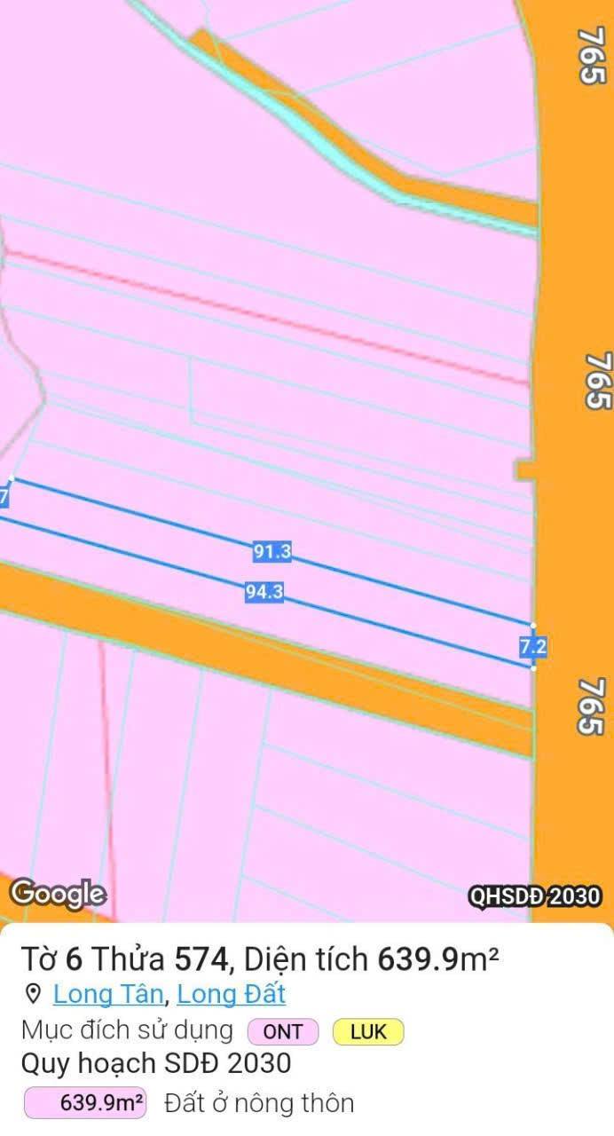 Đất mặt tiền Tỉnh lộ 765, Long Tân 640m² giá 1.75 tỷ - Cơ hội đầu tư tuyệt vời!