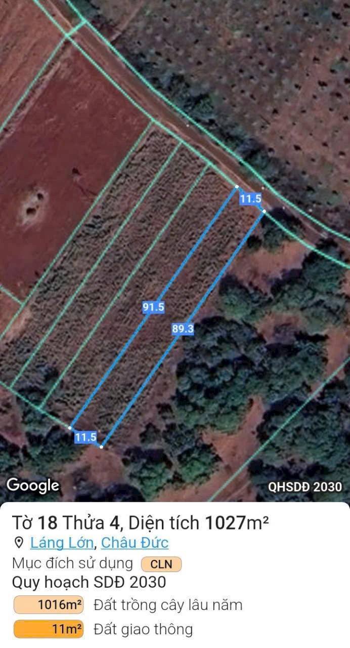 Đất cây lâu năm mặt tiền đường Láng Lớn, Châu Đức, 1027m² - Giá chỉ 1.02 tỷ