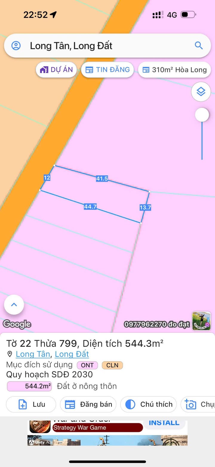 Đất mặt tiền đường Long Tân, Đất Đỏ 544m² giá 1.7 tỷ - Tiềm năng đầu tư cao!